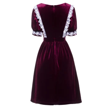 Rosetic Mini Suknelė Moterims, Bordo Derliaus Kratinys Nėrinių Gotikos Elegantiškas Retro Šalies Lolita Viktorijos Goth Trumpas Viktorijos Suknelė