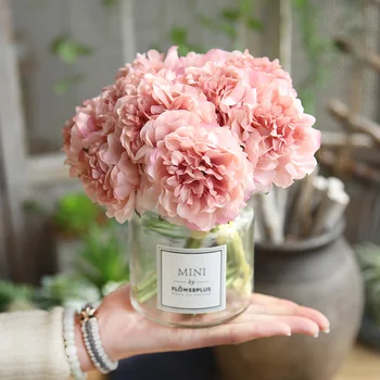 Rožinė šilko hydrangeas dirbtinės gėlės, vestuvių gėlės nuotaka vertus šilko žydi bijūnai netikrą žiedai balti namų puošybai
