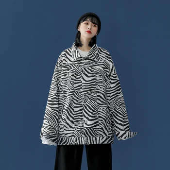 Rudenį Zebra Modelis Liemenės Moterų Harajuku Mados Mygtuką Iki Striukė korėjos Dizaineris Originalus Megztinis Negabaritinių Streetwear
