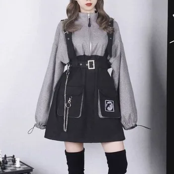 SAVAITĘ Punk Dress Moterų Streetwear Gotikos Harajuku Goth ilgomis Rankovėmis Suknelė Mergaitėms korėjos Mados, Stiliaus Mini Suknelė 2021 Egirl