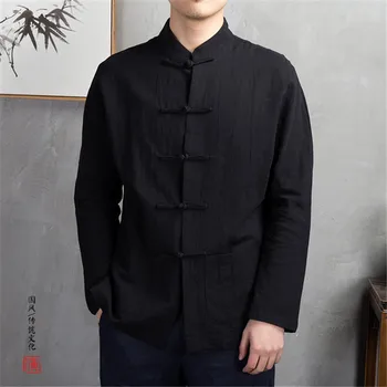 SHIFUREN 2019 m. Pavasarį Vyrų Medvilnės Skalbiniai, Marškiniai Kinų Tradicija ilgomis Rankovėmis Vyrų Socialinės Marškinėliai Minkštas Kvėpuojantis Viršūnes Palaidinė