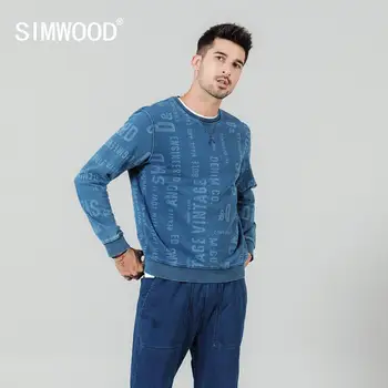 SIMWOOD 2020 m. pavasarį naują raidę spausdinti hoodies vyrų plius dydis o-kaklo, medvilnės puloveriai jooger mėlyna indigo sportiniai kostiumai SI980529