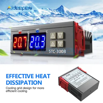 STC-3008 3018 3028 AC 110V, 220V DC 12V 24V 10A Dual Skaitmeninis Temperatūros Reguliatorius Drėgmėmačiu Šildymo Aušinimo Du reliniai išėjimai