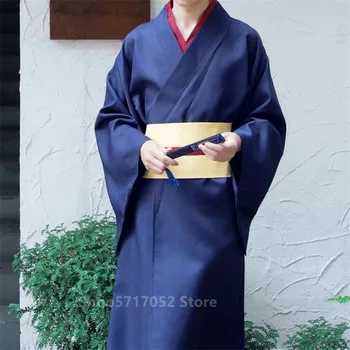 Samurajus Japonijos Vyrų Kimono Rytų Jinbei Haori Prabangus Retro Suknelė Yukata Karinio Jūrų Laivyno Diržo Ilgomis Rankovėmis Chalatas, Tradicinius Japonijos Drabužius