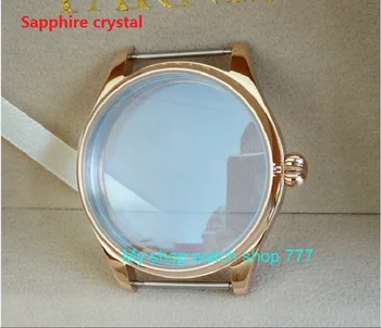 Sapphire crystal PARNIS 44mm 316L Nerūdijančio plieno žiūrėti atvejais electroplated 18K rose gold tinka ETA 6497/6498 judėjimo 011A