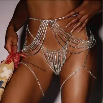Seksualus, moterų Prabangių Kūno papuošalų, kutas kristalų bikini underwear nustatyti grandinės liemenėlė suspender multi-layer kristalų juosmens grandinės T-shirt