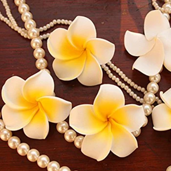 Skatinimo--100 vnt Havajų Frangipani Putų Gėlių Galvos Puošimas, Vestuvių Amatų - Geltona 7 cm