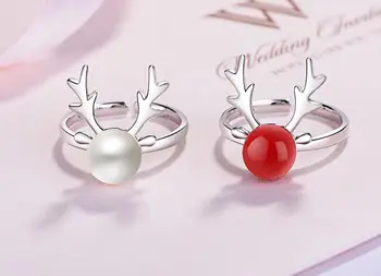 Skatinimo 925 sterlingas sidabro mados Kalėdų briedžių, elnių perlų ponios'finger žiedai, papuošalai studentų mergaičių šalis žiedas