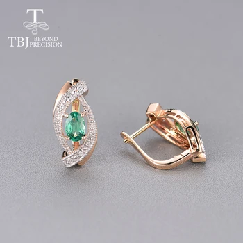 TBJ, 14 KARATŲ tikru auksu deimantų Auskarai su natūraliu smaragdas ovalo 4*6 mm spalvinga brangakmenių bauda papuošalai moterims kasdien dėvėti papuošalai