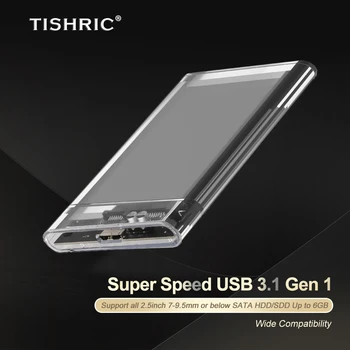TISHRIC Skaidrus HDD Atveju kietojo disko Dėžutė 2.5 HDD Talpyklos SATA Į USB 3.0 Tipas-C 3.1 Mobile Išorinis Kietasis Diskas Atveju