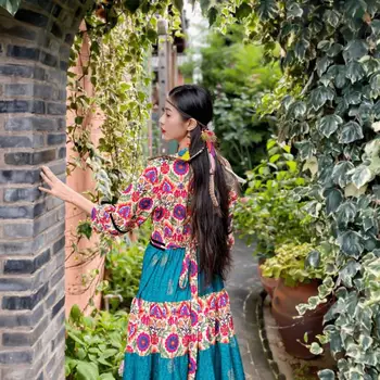 Tailandas 7 minutes rankovės sanya pajūrio guzas spalvos ilgas sijonas Bohemijos nacionalinės siuvinėjimo suknelė vėjo imtis vacat