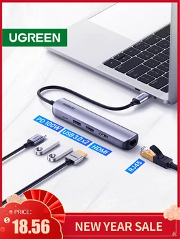 UGREEN USB C Hub Mini Dydžio USB C Tipo 3.1-4K HDMI, RJ45 PD USB 3.0 USB OTG Adapterio C Dock for MacBook Air Pro 2020 PC USB HUB