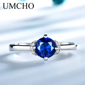 UMCHO Kietas 925 Sterlingas Sidabro Juvelyriniai dirbiniai Didmeninė Sukurta Mėlynas Safyras Vestuvių Žiedai Jubiliejų Dovana Moterims Fine Jewelry