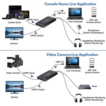 USB 3.0 1080P HD Vaizdo įrašymo HDMI Žaidimas Užfiksuoti Kortelės Tinka Žaidimas Live Transliacijos Vaizdo Įrašymo