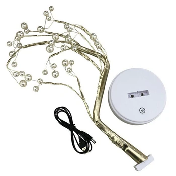 USB Baterijos Stalo Lempa Pearl 36 LED Šilta Šviesa Mirguliavimas Medžio Stalo Lempos Jutiklinį Jungiklį, Vario Viela, Šviesos, Miegamojo Šaliai Dekoro