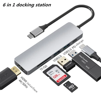 USB C HDMI Adapteris 6 1 Docking Station Tipas-C-HDMI 4K USB 3.0 SD TF PD 