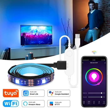 USB TV Led Šviesos Juostelės RGB Juostos Tuya Smart Wifi Lankstus Šviesos Lempos TV Ekrano Apšvietimas Paramos Alexa, Google 50CM 1M 2M 3M 4M 5M