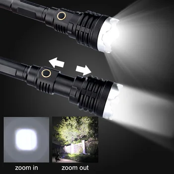 Ultra Super Šviesus P110 LED Žibintuvėlis 16-core LED USB Stovyklavimo Žibintas atsparus Vandeniui Zoom Degiklio Galia Banko Šviesos Naudojimo 21700 Baterija