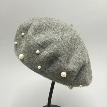 VISROVER 2018 mados vaikas pearl beretė skrybėlė mergina žieminė kepurė rudenį Karoliukai Punk Beretė Skrybėlę Naujas Kieto Moterų Didmeninė Baret vaikai