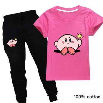 Vaikai Kirby Print T-shirt Grafikos ir Kelnes 2VNT Vaikai Mados Kawaii Girl Berniukas Harajuku Stilius Vaikai Boutique Drabužių Didmeninės
