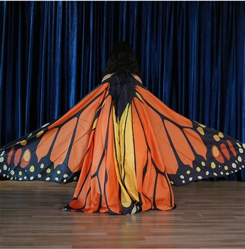 Vaikų pilvo šokio drugelio sparnai rodo, kostiumai, rekvizitas, mergina kostiumas spalvinga pilvo šokis su sparnais vaivorykštės sparnų su lazda