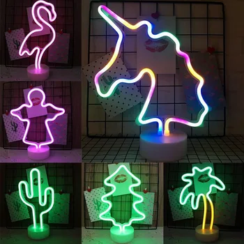 Vaivorykštė Led Neon Light Pasirašyti Atostogų Kalėdos Šalis, Vestuvių Papuošalai, Vaikų Kambarys Namų Dekoro Kaktusas Vienaragis