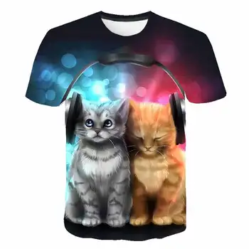 Vasaros Juokinga 3D Atspausdintas Gyvūnų Kačių Vaikų marškinėliai trumpomis Rankovėmis Vaikams, Cartoon berniukas/mergaitė, marškinėlius, Kostiumą Drabužių Vaikams Tees