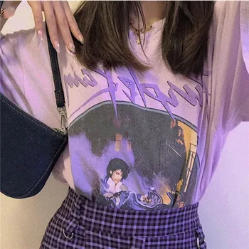 Vasaros Marškinėlius Japonijos Violetinė Moteriška Vasaros Šokių Naujos Mokyklos T-shirt Kpop Viršuje Tees Marškinėliai Cool Merginos