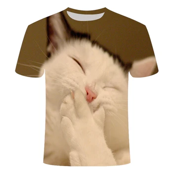Vasaros nauji vyriški juodi trumpi rankovėmis katė print T-shirt mados vyriški laisvalaikio apvalios kaklo 3D skaitmeninis spausdinimas visas rungtynes, T-shirt
