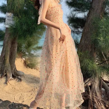 Vasarą Moterys Nėrinių Suknelė Moterų Mados Spageti Dirželis Rankovių-Line Beach Sweet Lady Suknelė Elegantiškas Suknelė Už Šalis