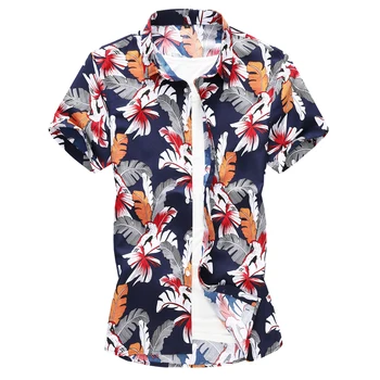Vasarą Naujas Vyrų Gėlių Spausdinti Havajų Atostogų Šalis Atsitiktinis Marškinėliai Hip-Hop Mados Juodi Marškinėliai trumpomis Rankovėmis Plius Dydis 6XL 7XL