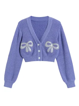 Violetinė V-kaklo, trumpas megztinis 2020early rudenį jūros Moheros megzti megztinis susiduria bamba džemperis moterims lankas china dizainas