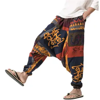 Vyrai Laisvi Pločio Kojų Haremo Kelnės Medvilnės Skalbiniai Cross-kelnės, vyriški Poilsiu Šokių Kelnės Hip-Hop Atsitiktinis Derliaus Ilgai Pants Plus Size