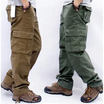 Vyriški Krovinių Pants Mens Atsitiktinis Multi Kišenės Karinės Taktinės Kelnės Vyrams Outwear Tiesios kelnės Ilgos Kelnės Didelis dydis 42 44