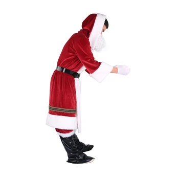 Vyriški Santa Claus Cosplay Kostiumų Kalėdų Fancy Dress Apranga Kostiumas Suaugusiųjų 6Pcs Aksomo Nustato Šalies Cosplay Drabužiai