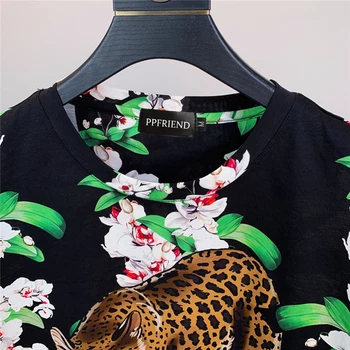 Vyriški Vasarą, Medvilnės marškinėliai su Orchidėja & Tigras spausdinti medvilnės marškinėliai PP|419202543