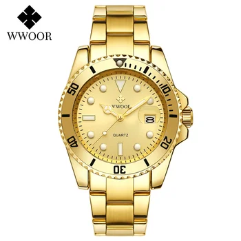 WWOOR Aukso Žiūrėti Vyrų 2020 Prabanga Aukso Full Steel Sporto Kvarciniai Laikrodžiai Vyrams Šviesos Vandeniui Riešo Žiūrėti Langelį reloj hombre