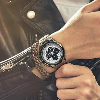 WWOOR Sporto Vyrų Laikrodžiai Top Brand Prabanga, Didelis Ciferblatas Chronograph Full Steel Kvarcinis Laikrodis Mados Žiūrėti Vyrų relojes hombre 2019