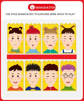 Wan-ge įdomus veido išraiška dėlionės vaikų stalo emocijų pažinimo statyti žaislas blokų Surinkimas Žaislai