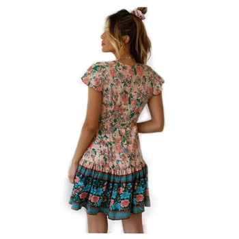 Wrap Suknelė Moterims Seksualus, Bohemiškas Drugelis Rankovės Pasinėrus V-Kaklo Gėlių Puloveris Holiday Beach Suknelė Etninės Stiliaus Mini Suknelė