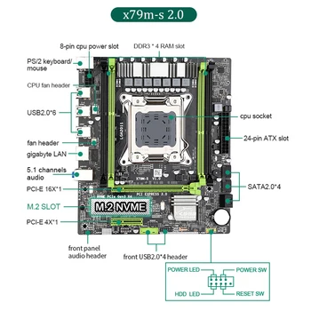 X79 M-S G Plokštė Rinkinys Su LGA2011 Combo Xeon E5 2689 CPU 4pcs x 4 = 16 GB Atminties DDR3 RAM, Radiatorių 1333Mhz PC3 10600