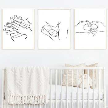 Šeimos Portretas Mama Baby Art Piešinys Plakatai Abstraktaus Minimalizmo Rankas Širdies Sienelės Drobė Spausdinti Dažymas Dekoratyvinis Nuotraukas
