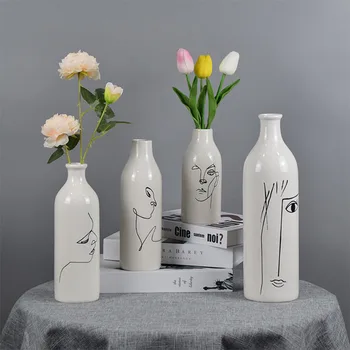 Šiaurės Ins Namų Dekoro Keramikos Vaza Gėlėms Žmogaus Veidą, Dizainas, Apdaila, Namų Vaza Prabanga Puodą Džiovintų Gėlių Balta Vaza