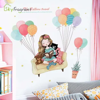 Šilta mergina, lipnios lovos miegamojo puošimas sienų lipdukai patalpų išdėstymas fono sienos lipdukas vaikai kambario dekoro namų puošybai