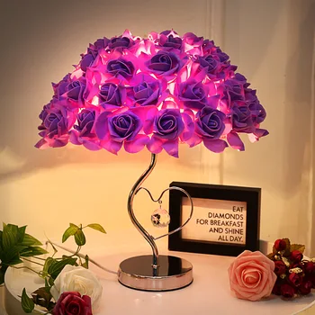 Šiuolaikinių vestuvių dekoravimas stalo lempa Valentino Dienos Dovana, santuokos miegamasis naktiniai staleliai, stalinės lempos kūrybos Rožės gėlių šviesos MJ1024