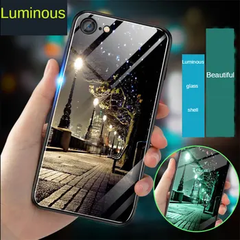 Šviesos Stiklas Case For iPhone 5 5S 6 6S 7 8 Plius XR X XS 11 Pro Max SE 2020 Atgal Padengti Silikono Spindinčią Tamsoje Telefono Krepšys 