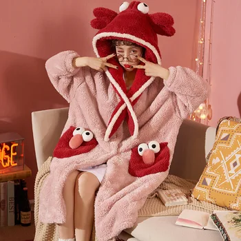 Žiemos Sutirštės Koralų Vilnos Pižamą Moterų Animacinių Filmų Gobtuvu Flanelė Pižama Moterų Sleepwear Pijama Namų Drabužių Пижамы