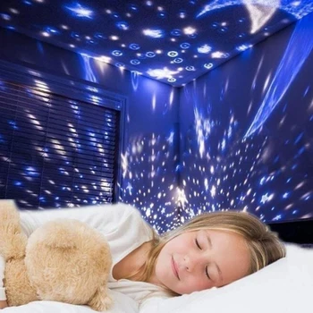 Žvaigždžių Šviesos LED Projektorius Star Mėnulis Naktį Šviesos Dangus Sukasi baterijomis, Miegamasis naktinė lempa Lempos Vaikams, Kūdikių Dovanos