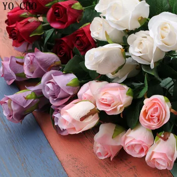 1 Krūva Raudona Šilko Rožė Gėlių Puokštė 7 Vadovai Netikrą Flores Rose Namų Vaza Dekoro Vestuves Priedai Dirbtinių Rožių Žiedai