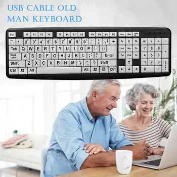 107 Klavišus USB Laidinio Didelės Spausdinti Klaviatūra, skirta Pagyvenusiems Regėjimą Mažai Vizija senis Balti Klavišai, Juoda Raidė Klaviatūra